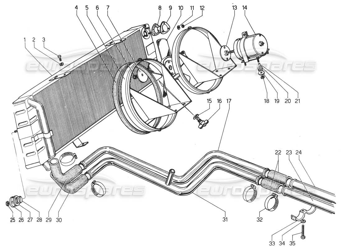 lamborghini urraco p300 radiator and coolant system parts diagram