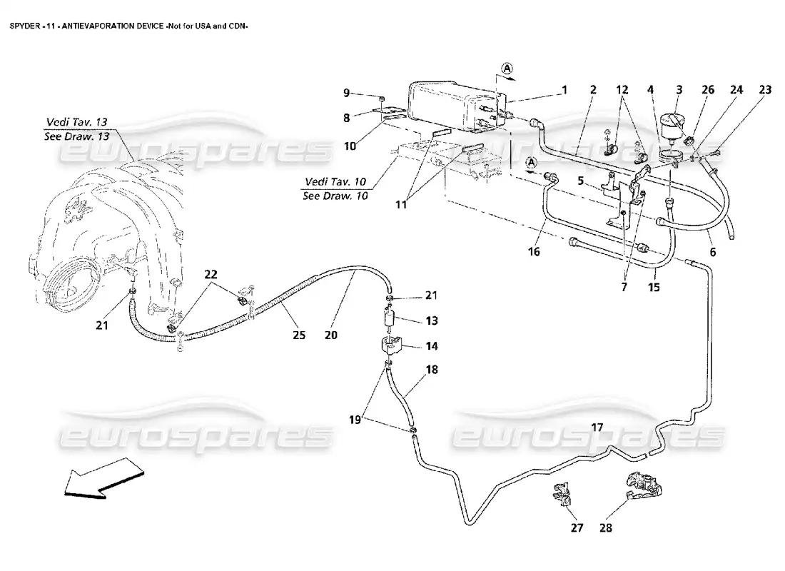 maserati 4200 spyder (2002) antievaporation device -not for usa and cdn parts diagram
