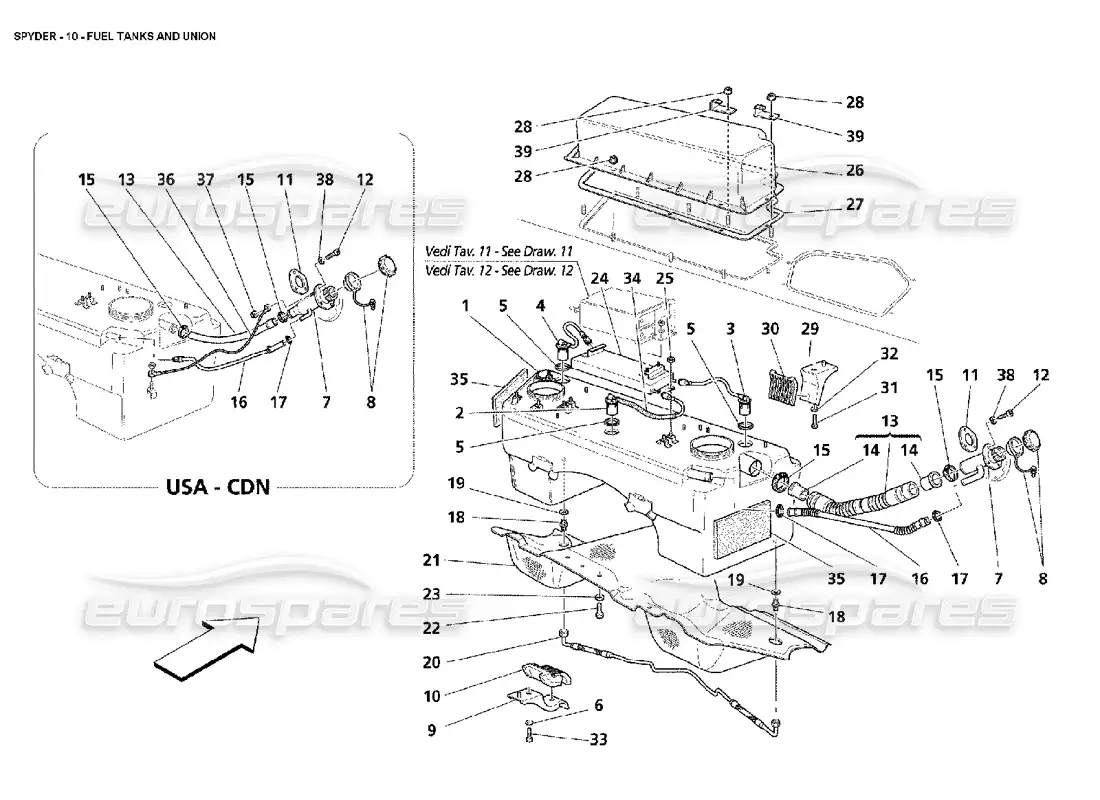 maserati 4200 spyder (2002) fuel tanks and union parts diagram