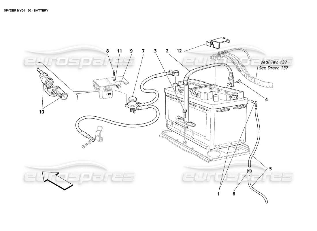 maserati 4200 spyder (2004) battery parts diagram