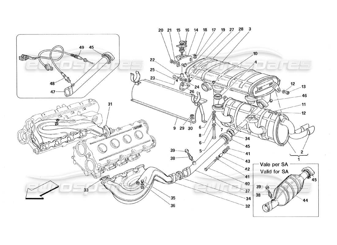 ferrari 348 (1993) tb / ts exhaust system part diagram