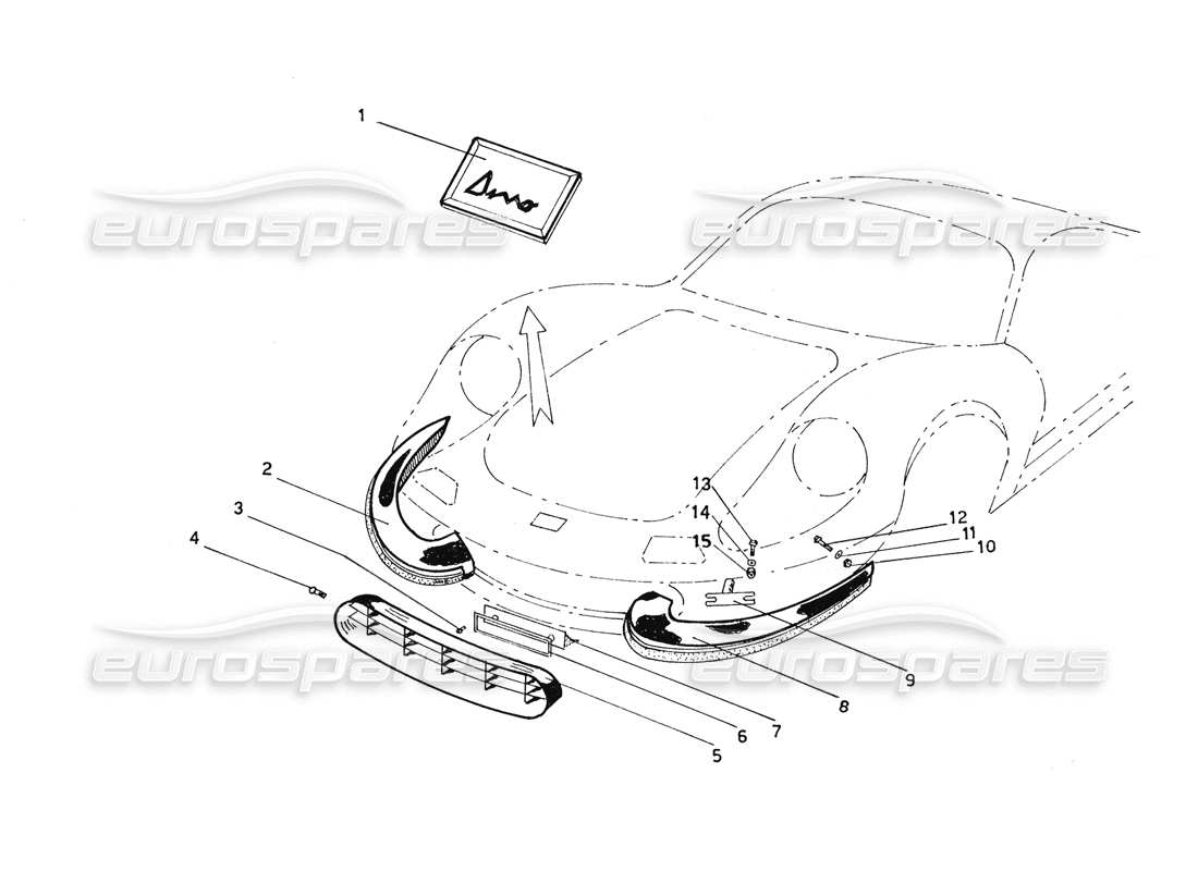 ferrari 206 gt dino (coachwork) front bumpers, grills & fixings parts diagram