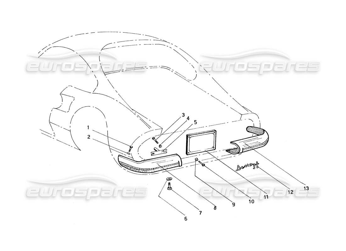 ferrari 206 gt dino (coachwork) rear bumpers & fixings part diagram