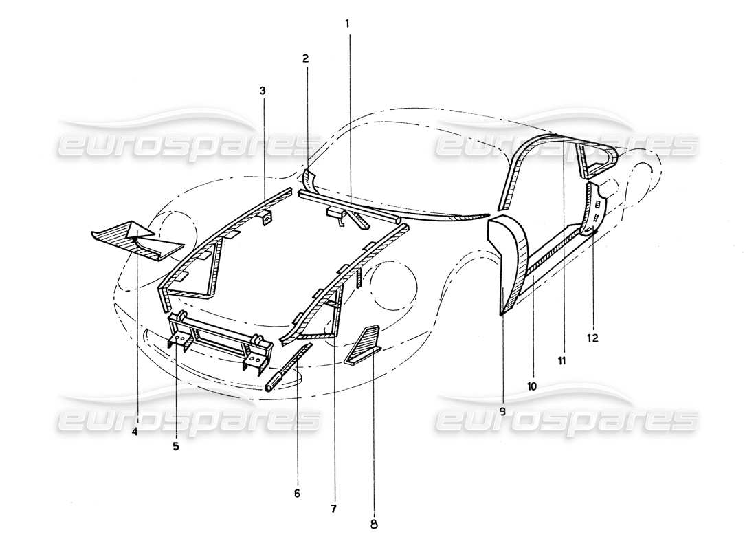 ferrari 206 gt dino (coachwork) front external frame work parts diagram