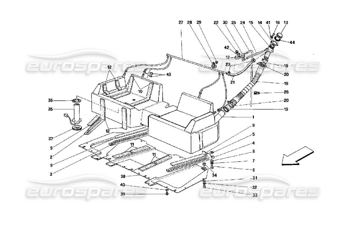 ferrari mondial 3.4 t coupe/cabrio tank and fuel breather device - cabriolet - not for cars with catalysts parts diagram