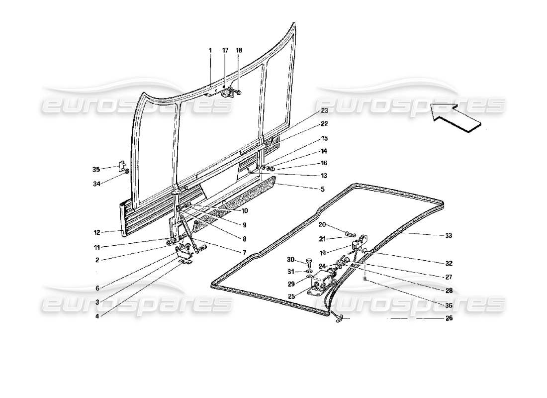 ferrari mondial 3.4 t coupe/cabrio front compartment lid parts diagram