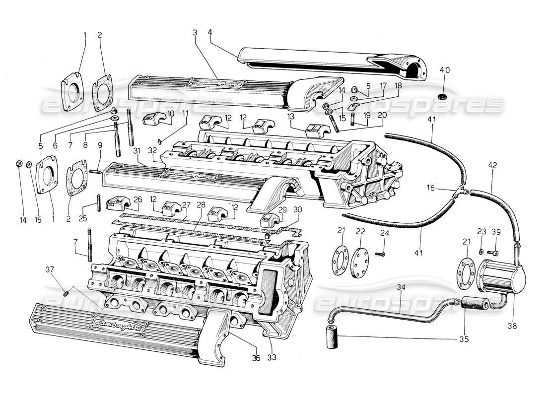 lamborghini countach 5000 s (1984) cylinder heads parts diagram