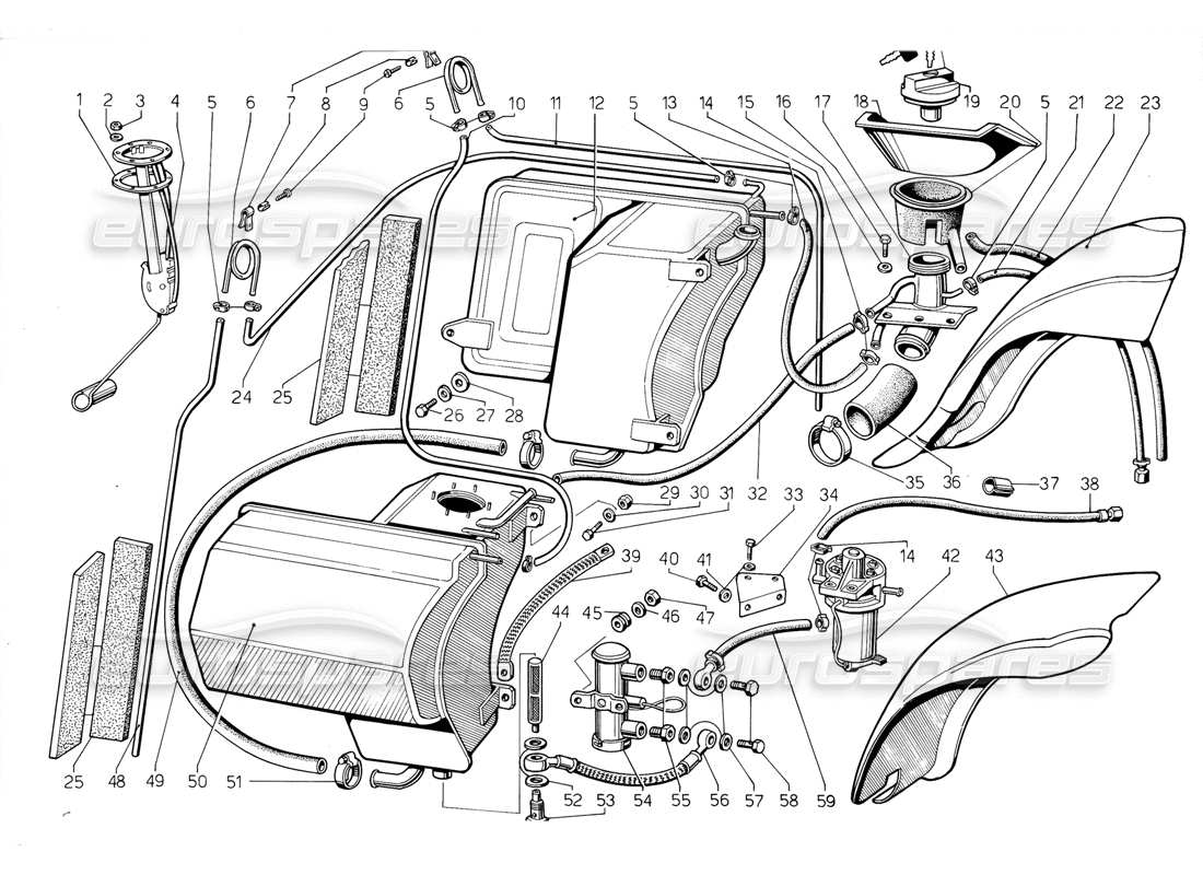 lamborghini jalpa 3.5 (1984) fuel system parts diagram