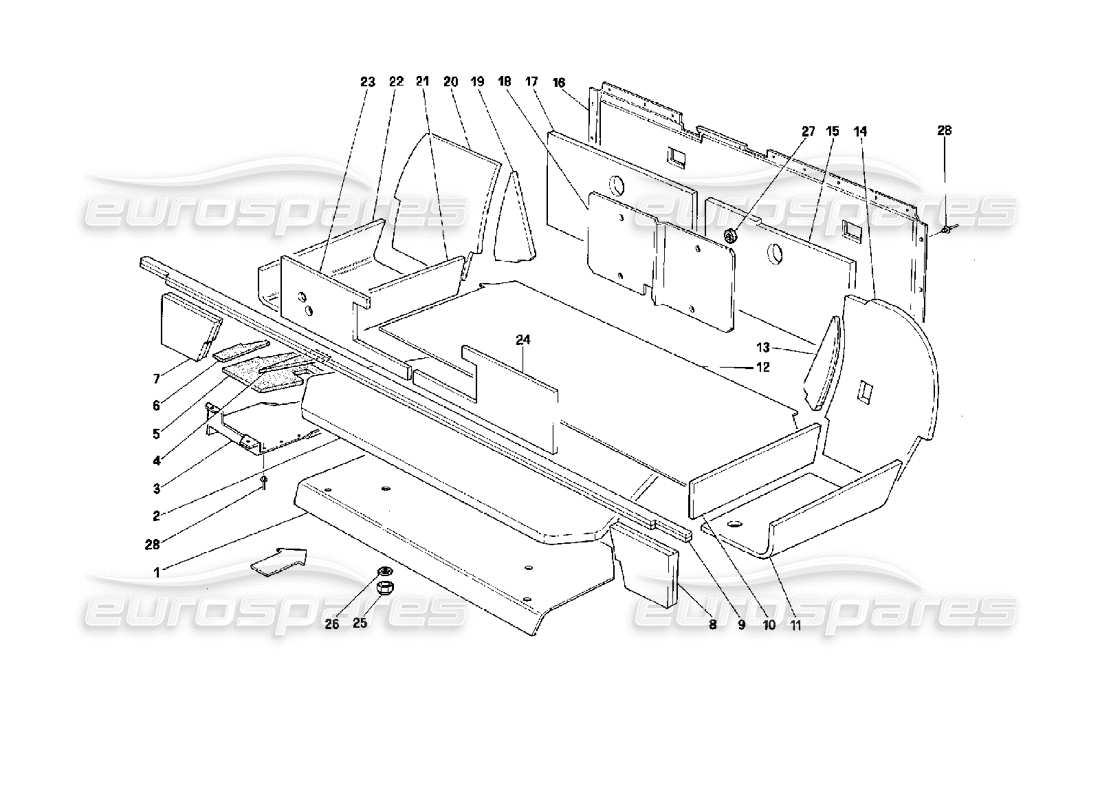 ferrari mondial 3.4 t coupe/cabrio trunk insulation parts diagram