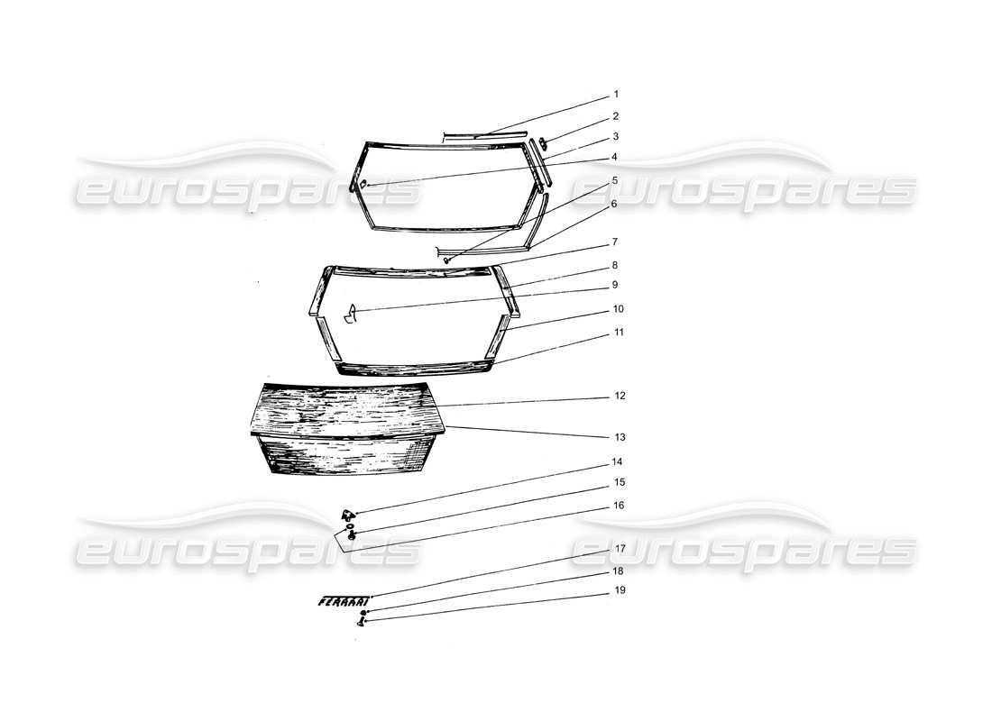 ferrari 365 gtb4 daytona (coachwork) rear boot & seals parts diagram