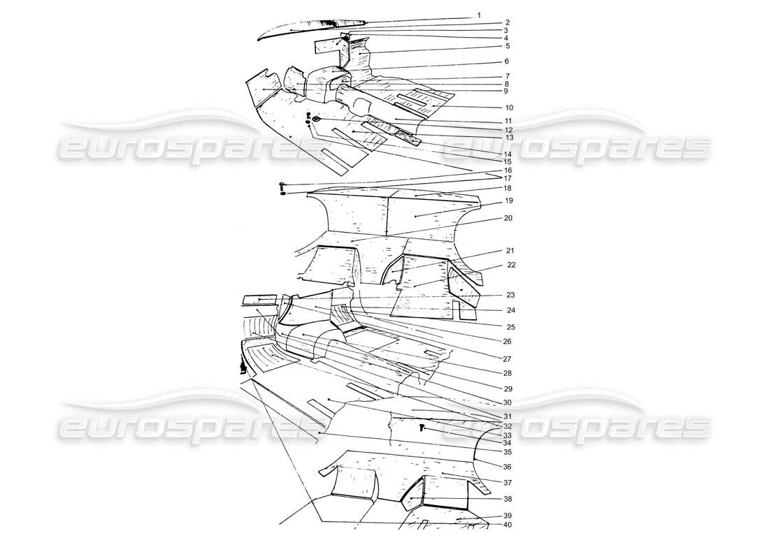 ferrari 365 gtb4 daytona (coachwork) inner under felt & carpets parts diagram