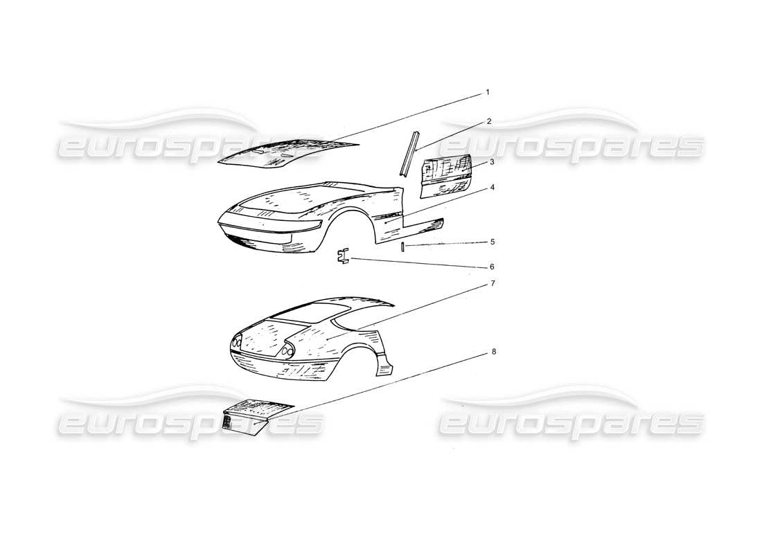 ferrari 365 gtb4 daytona (coachwork) front & rear outer body panels part diagram