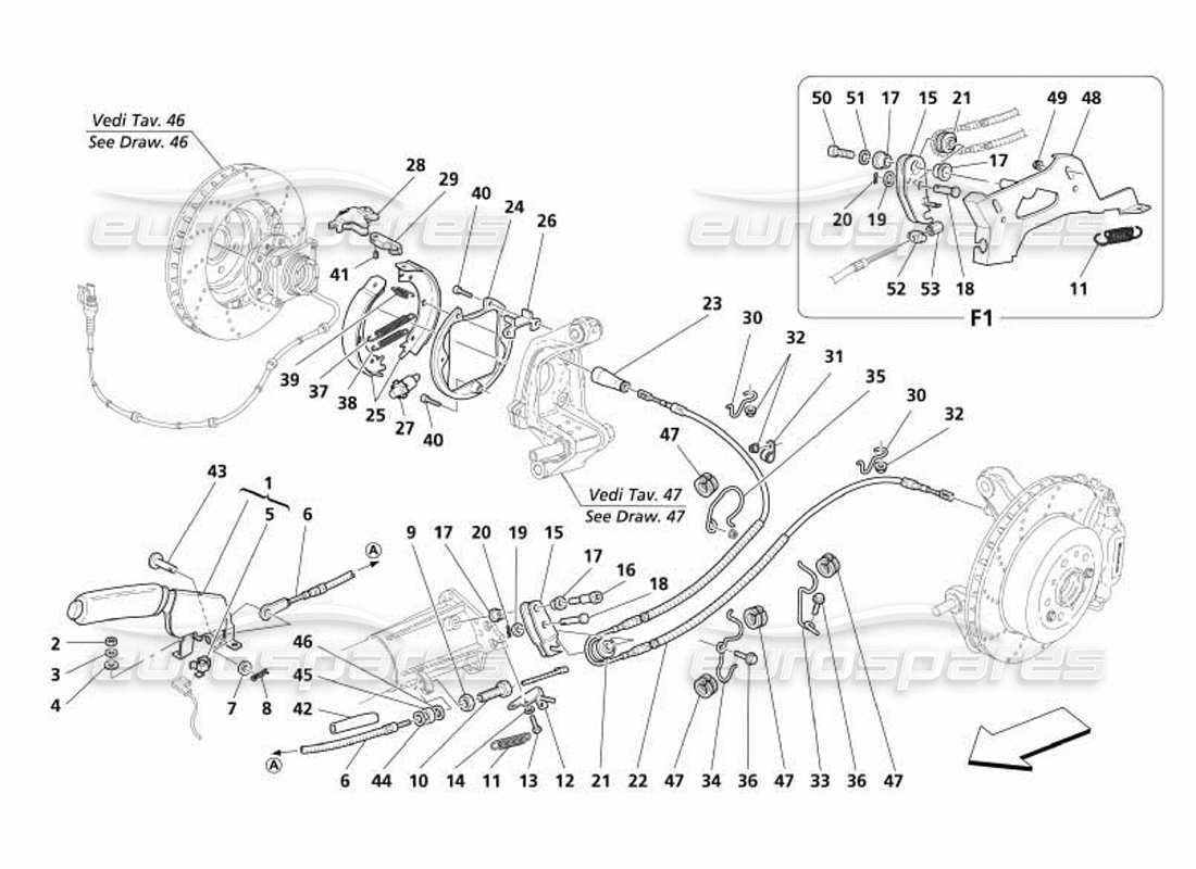 maserati 4200 coupe (2005) hand-brake control parts diagram