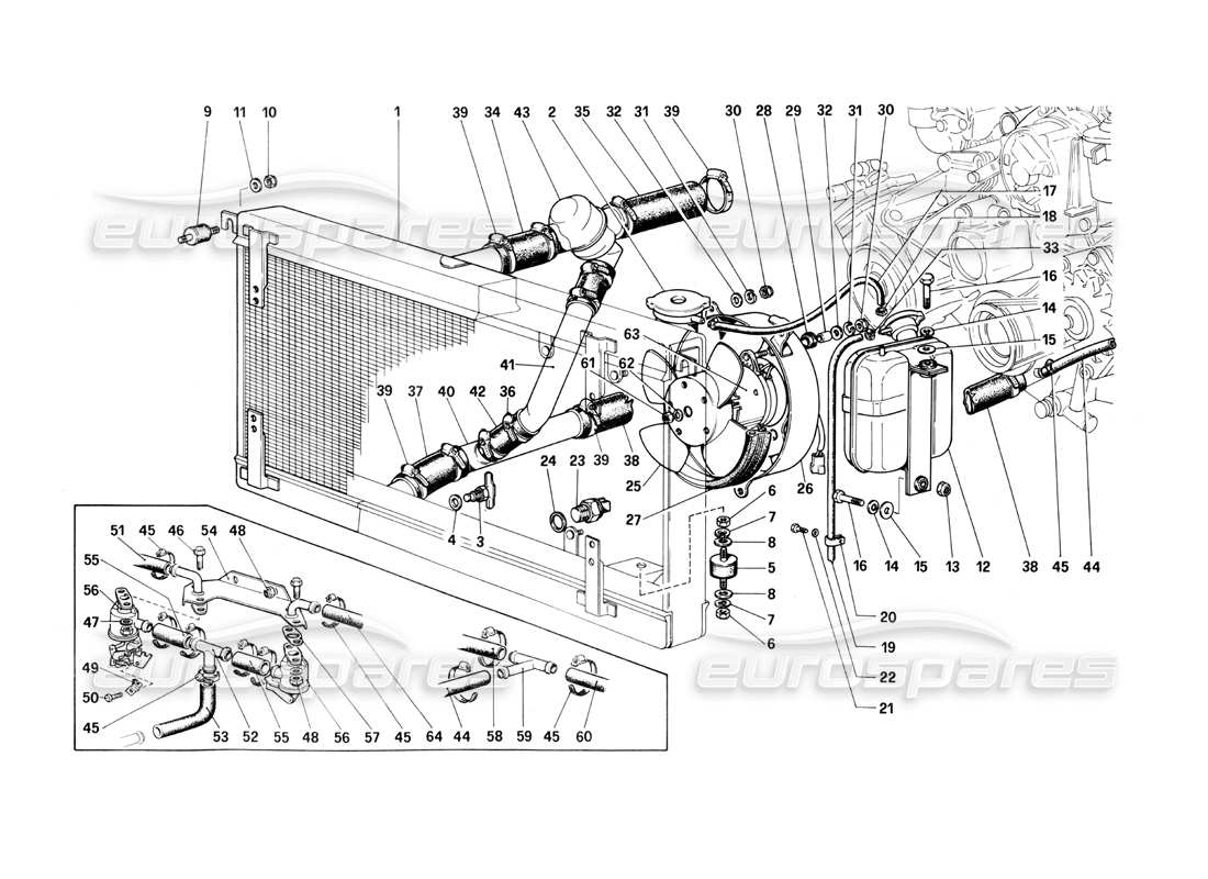 ferrari 400i (1983 mechanical) cooling system part diagram