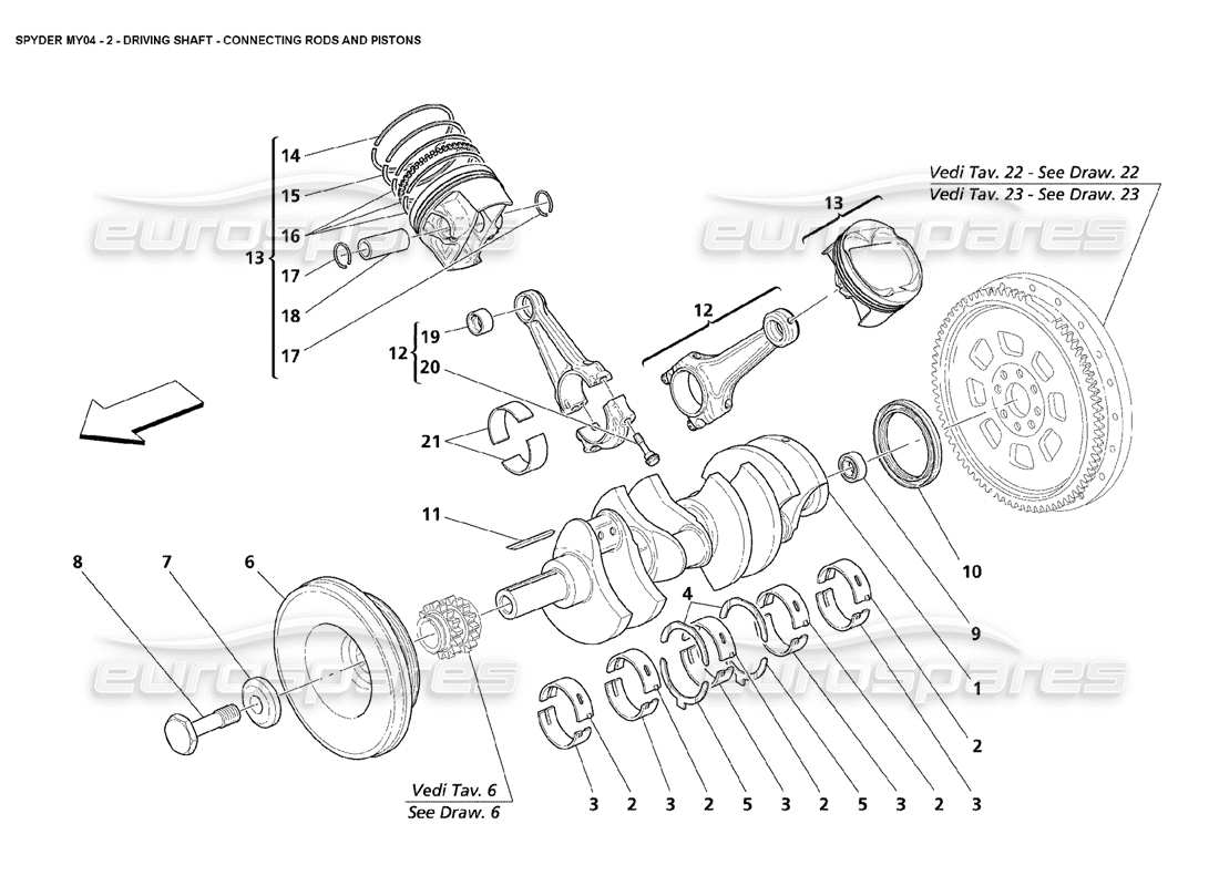 maserati 4200 spyder (2004) crankshaft conrods and pistons parts diagram