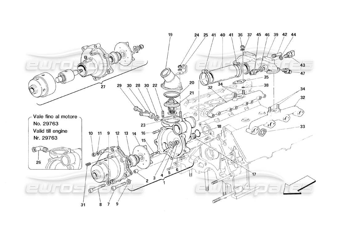 ferrari 348 (1993) tb / ts water pump part diagram