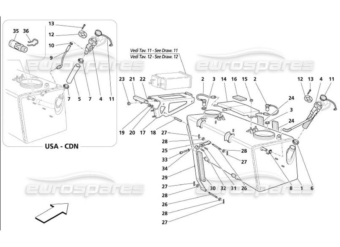 maserati 4200 coupe (2005) fuel tanks and union parts diagram