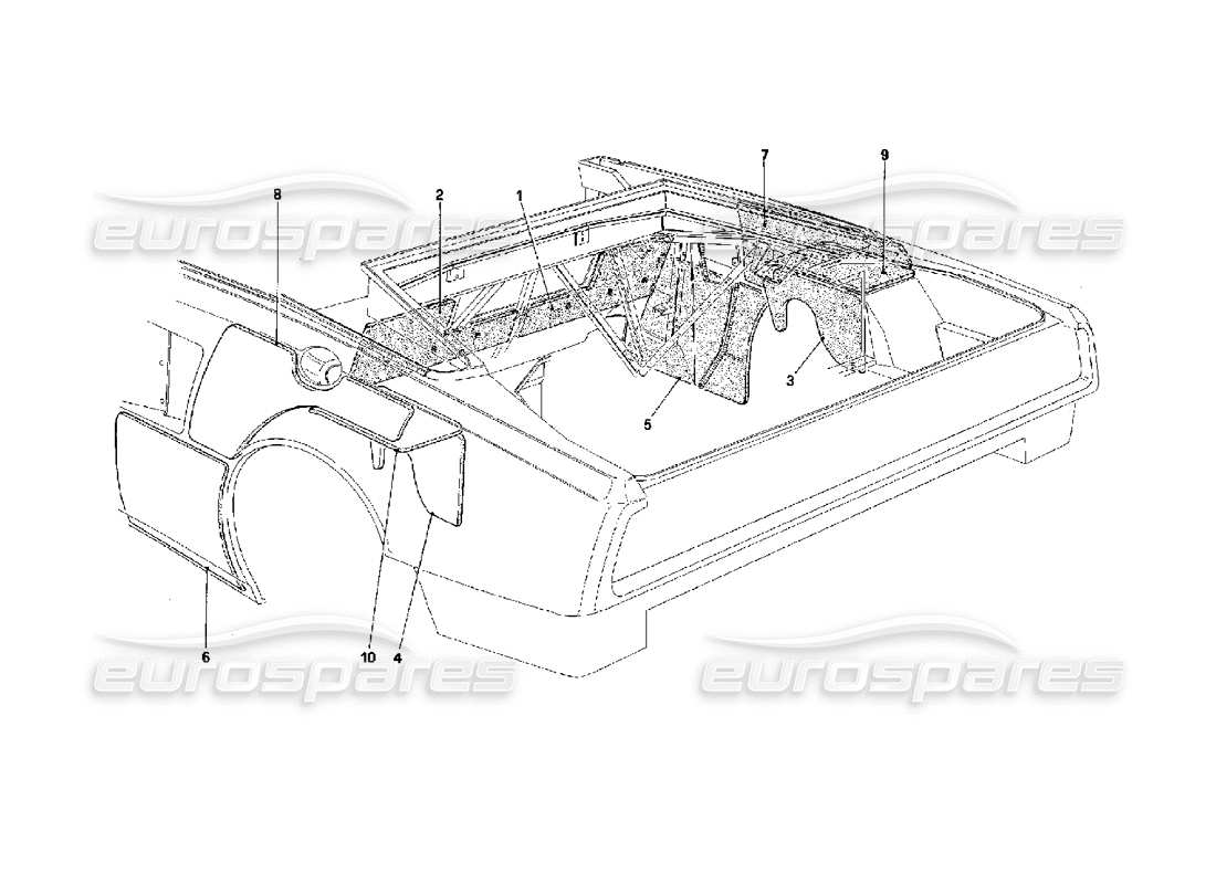 ferrari mondial 3.4 t coupe/cabrio engine compartment insulation - cabriolet - for ch version cars parts diagram