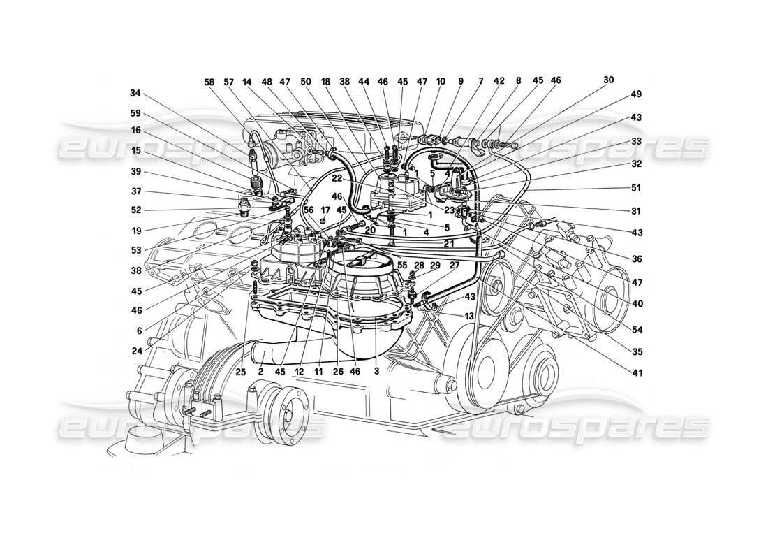 ferrari 208 turbo (1982) fuel injection system - fuel distributors, lines parts diagram