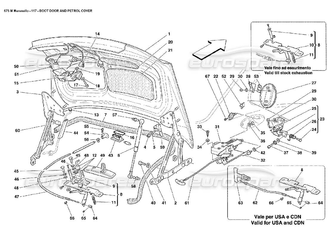 ferrari 575m maranello boot door and petrol cover part diagram