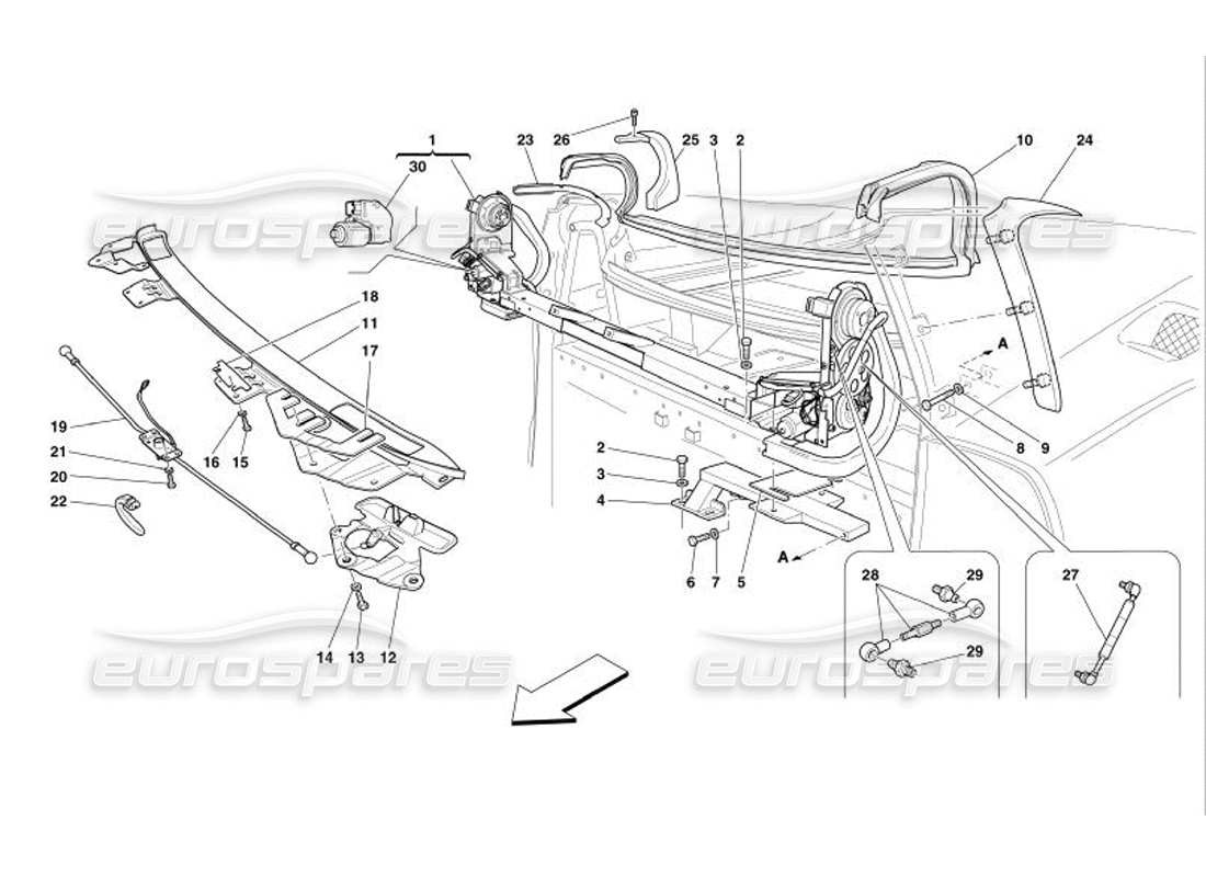 ferrari 575 superamerica sun roof movement and closing parts diagram