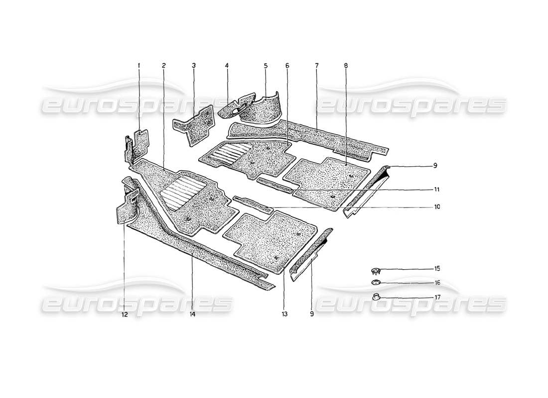 ferrari 208 gt4 dino (1975) carpeting part diagram