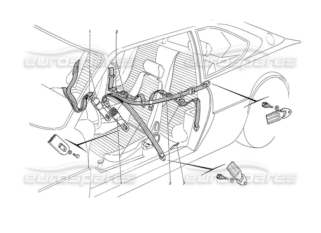 ferrari 208 gt4 dino (1975) seat belts parts diagram