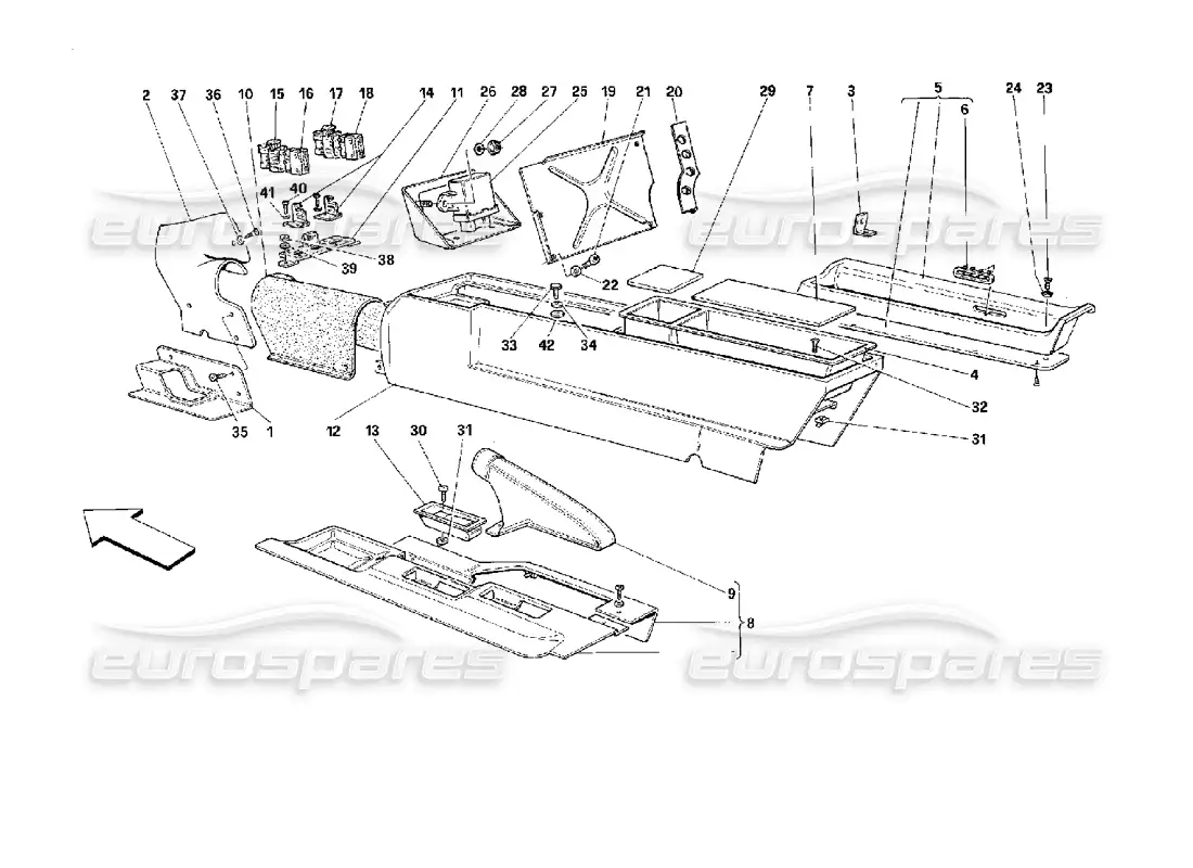 ferrari 512 m central tunnel -not for usa- parts diagram