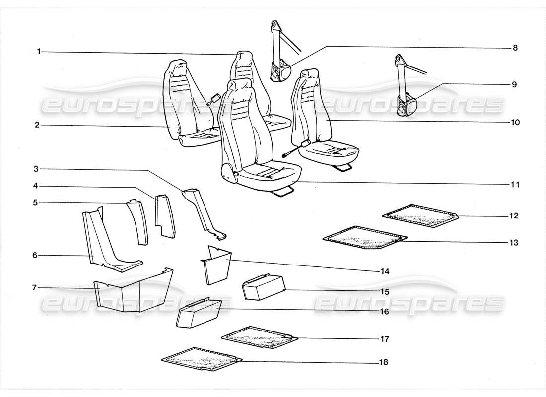 lamborghini lm002 (1988) seat and carpets parts diagram