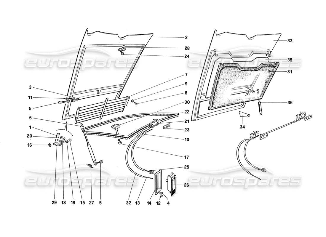 ferrari 328 (1988) front compartment lid parts diagram