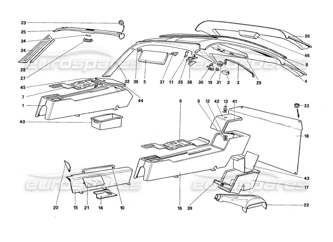 ferrari 328 (1988) tunnel and roof part diagram