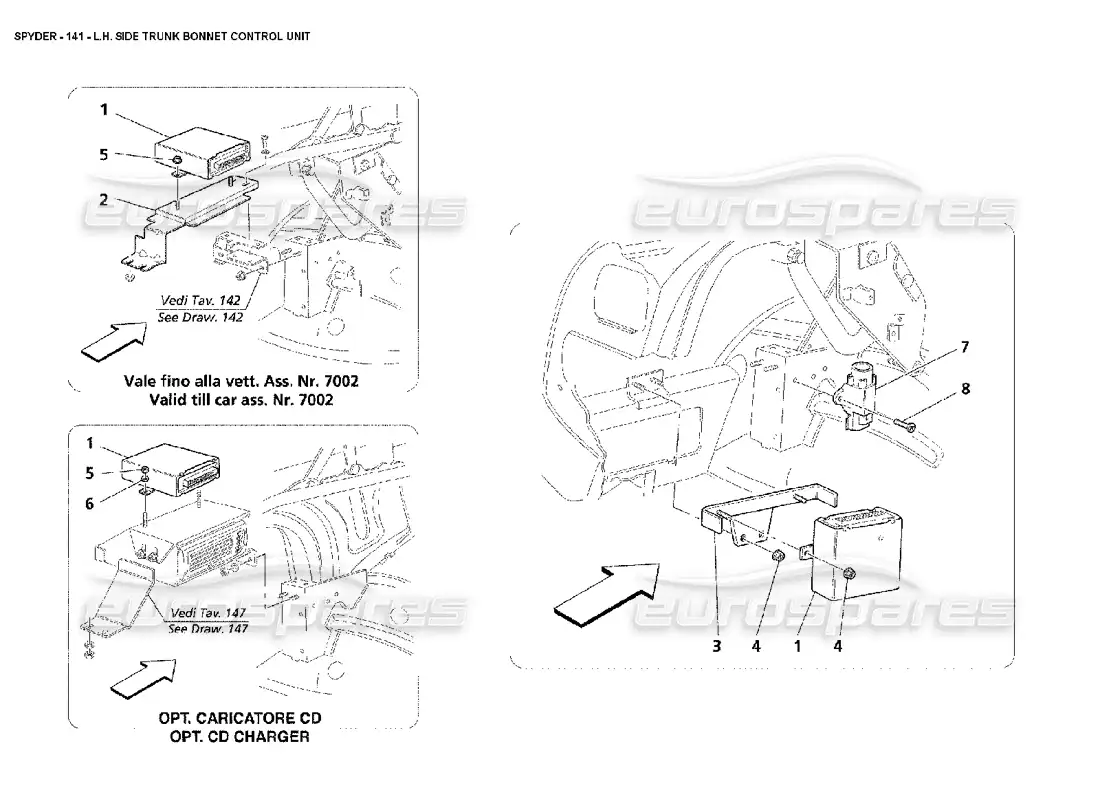 maserati 4200 spyder (2002) lh side trunk bonnet control unit parts diagram