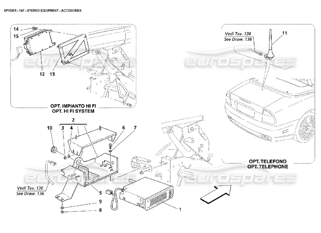 maserati 4200 spyder (2002) stereo equipment - accesories parts diagram