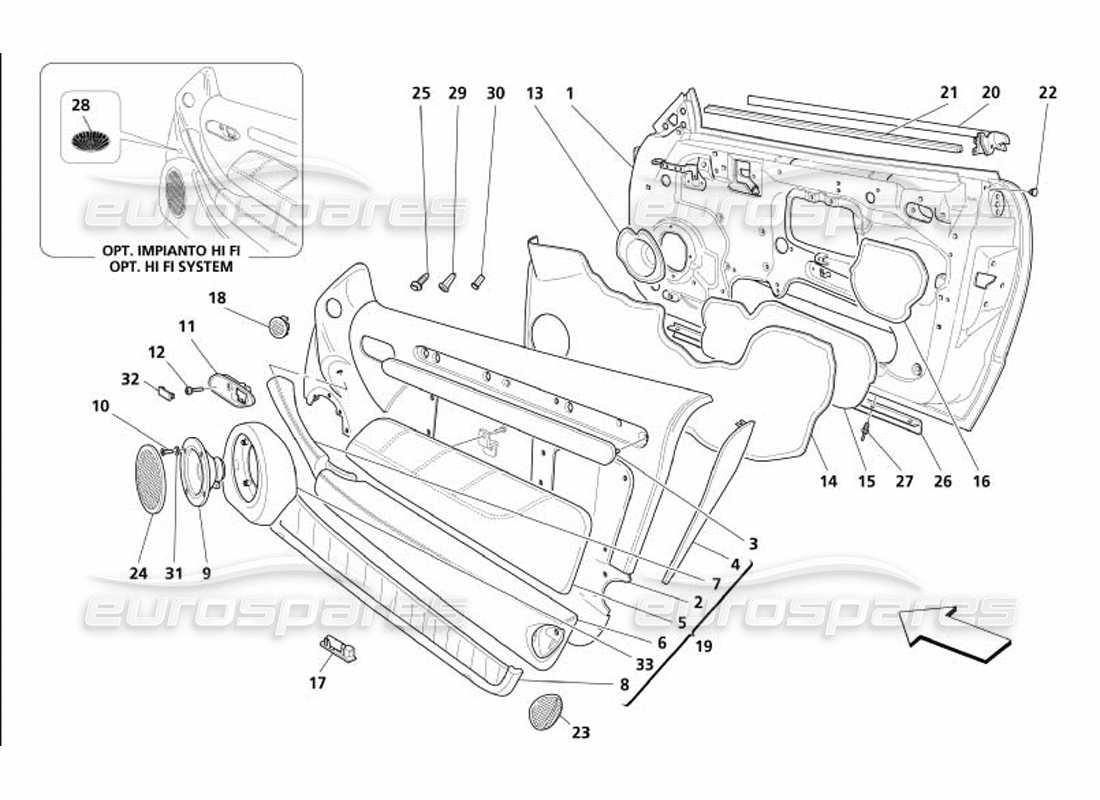 maserati 4200 gransport (2005) doors - framework and coverings part diagram