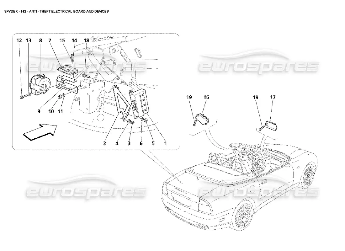 maserati 4200 spyder (2002) anti theft electrical boards and devices parts diagram