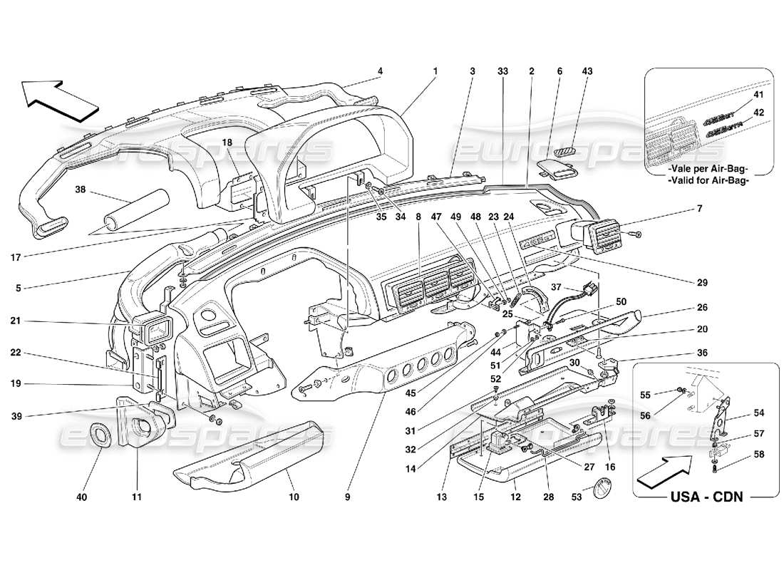 ferrari 456 gt/gta dashboard parts diagram