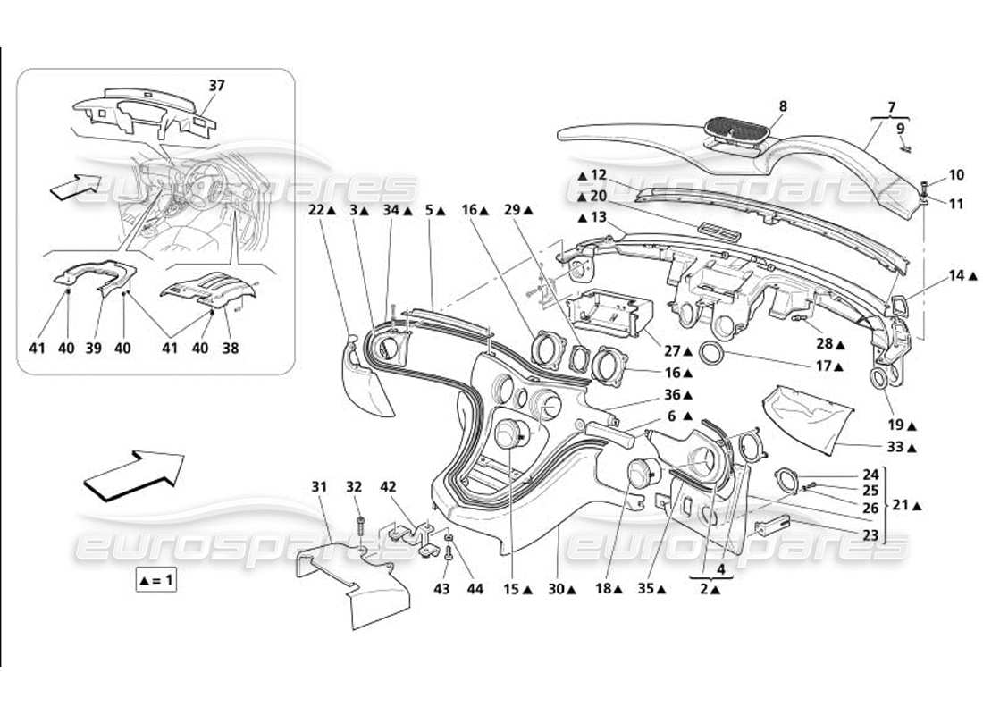 maserati 4200 gransport (2005) dashboard -valid for gd- part diagram