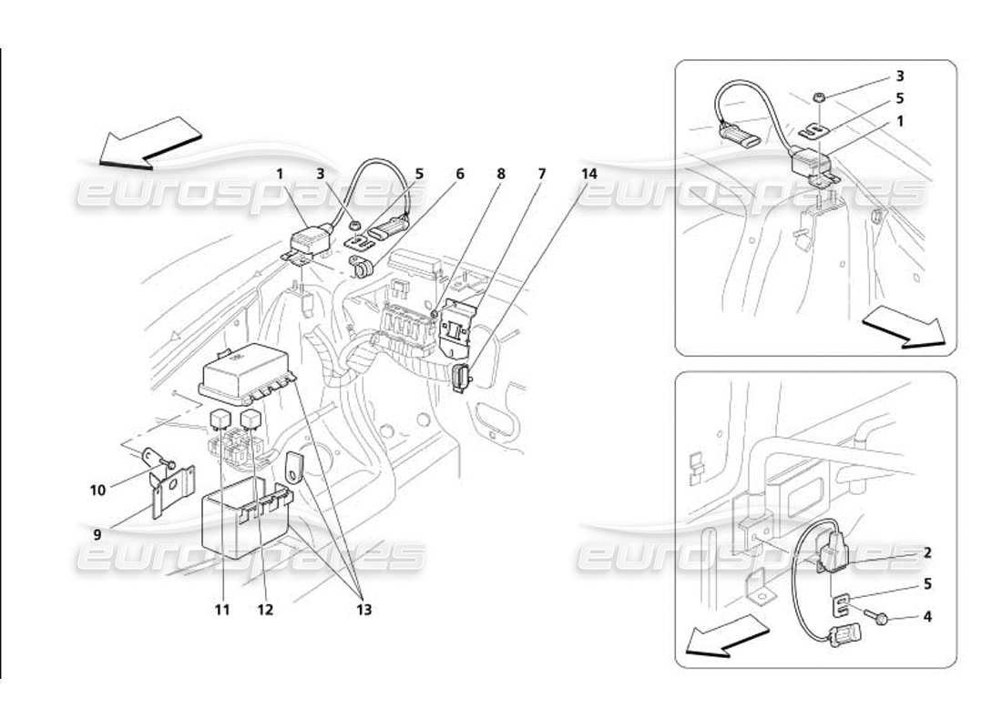 maserati 4200 coupe (2005) engine bonnet sensor and control stations parts diagram