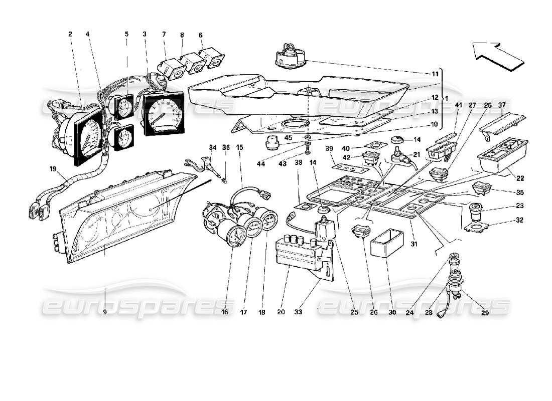 ferrari 512 tr instruments and passenger compartment accessories parts diagram