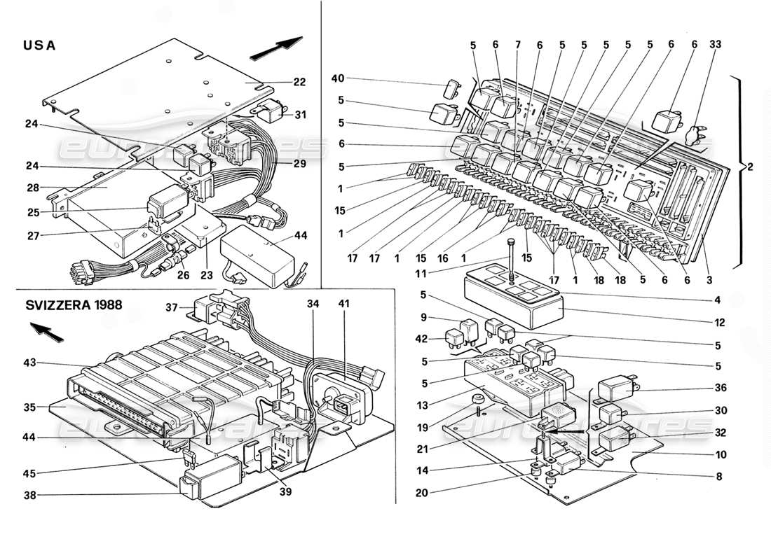 ferrari 328 (1988) elecrrical boards part diagram