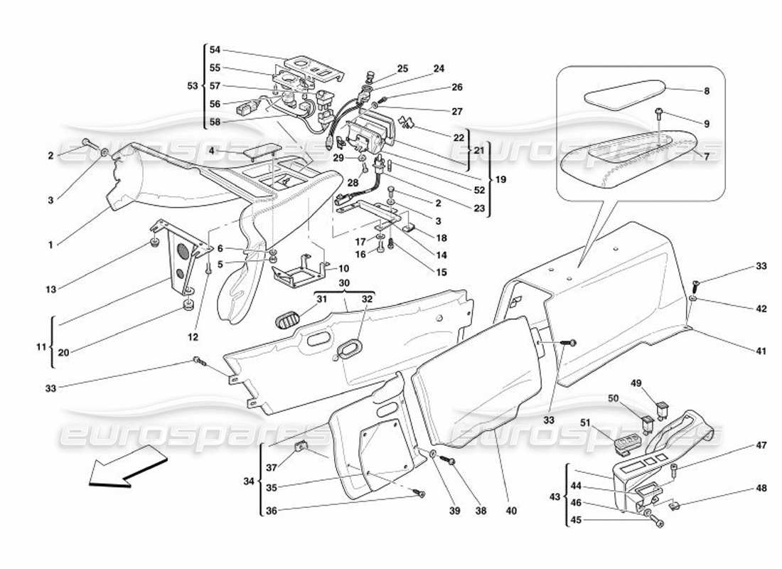 ferrari 575 superamerica tunnel - framework and accessories parts diagram