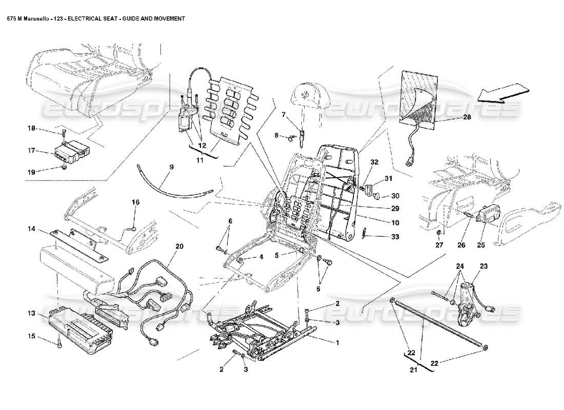 ferrari 575m maranello electrical seat guide and movement parts diagram