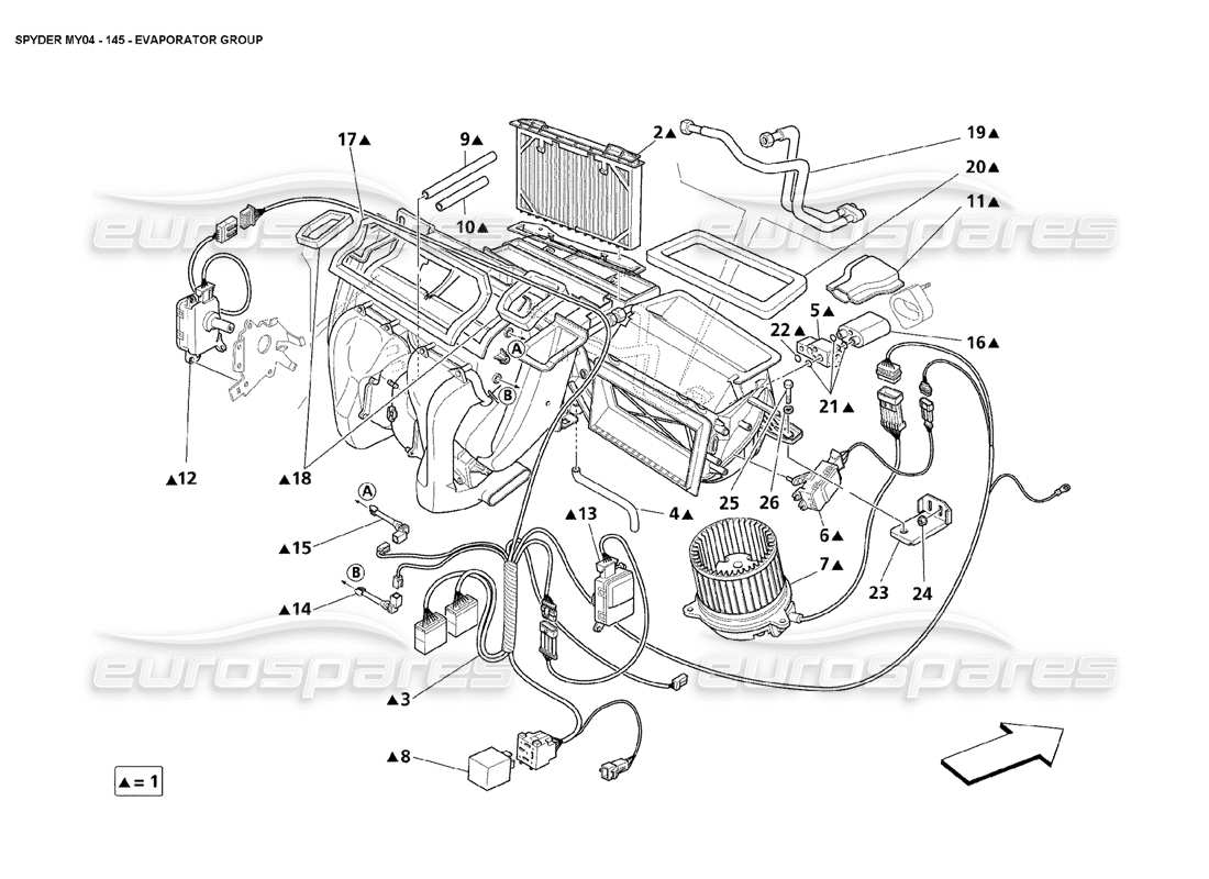 maserati 4200 spyder (2004) evaporator group parts diagram