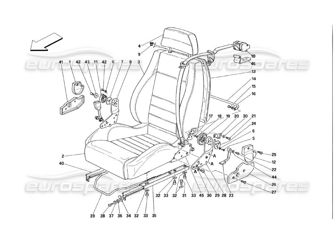 ferrari 348 (1993) tb / ts seats and safety belts part diagram