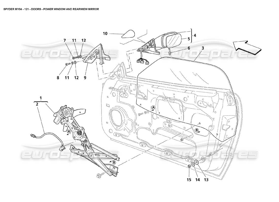 maserati 4200 spyder (2004) doors power window and rearwiew mirror parts diagram