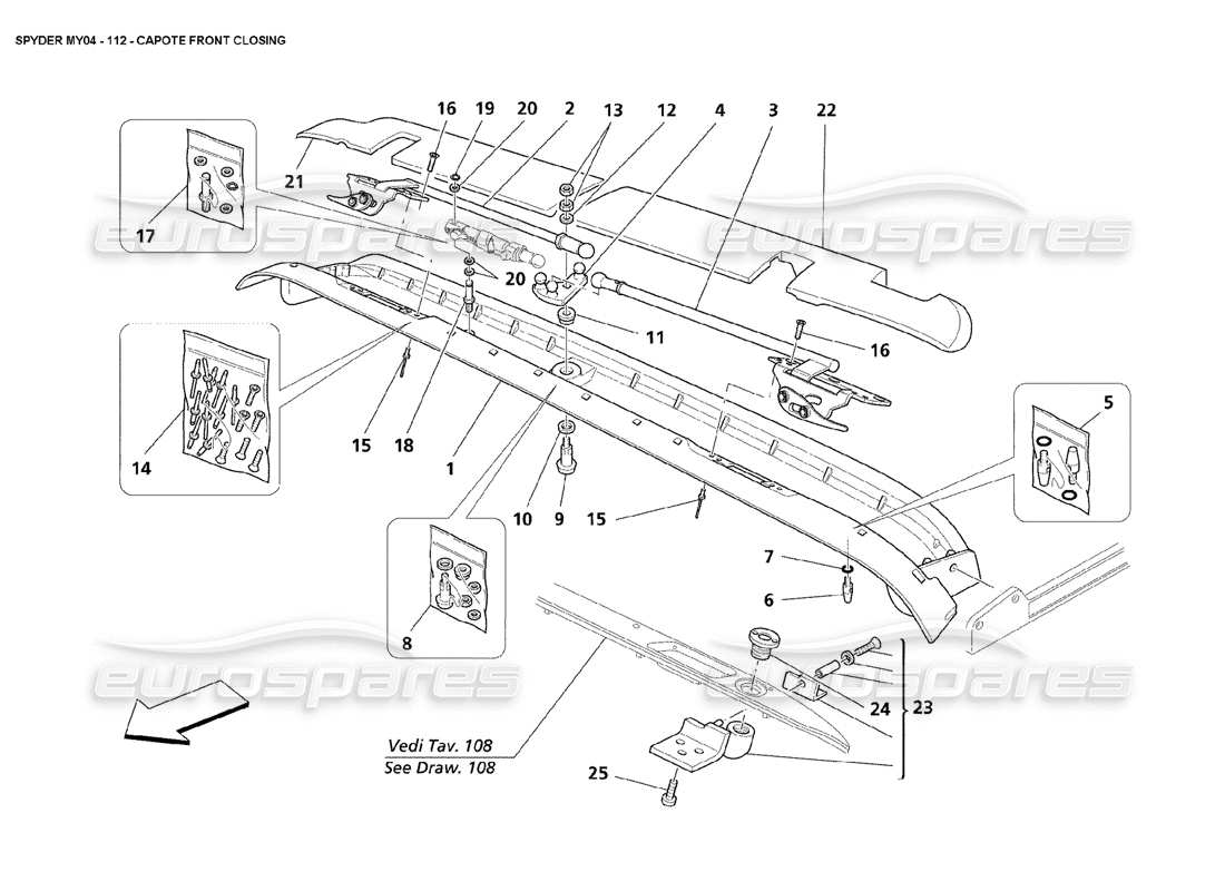 maserati 4200 spyder (2004) capote front closing parts diagram