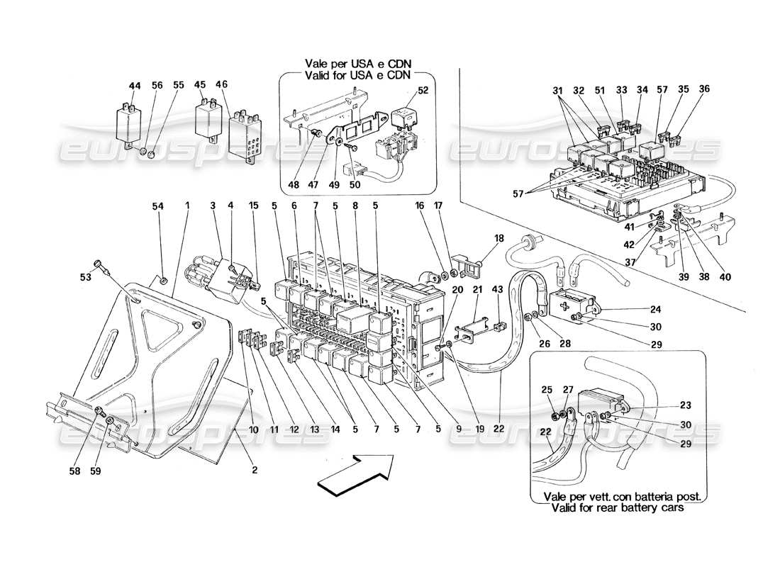 ferrari 348 (1993) tb / ts electrical boards part diagram