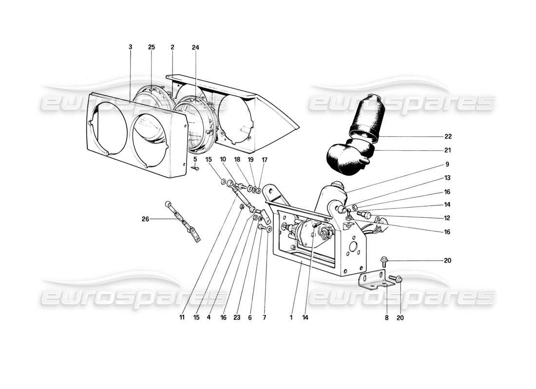 ferrari mondial 3.0 qv (1984) lights lifting device and headlights parts diagram