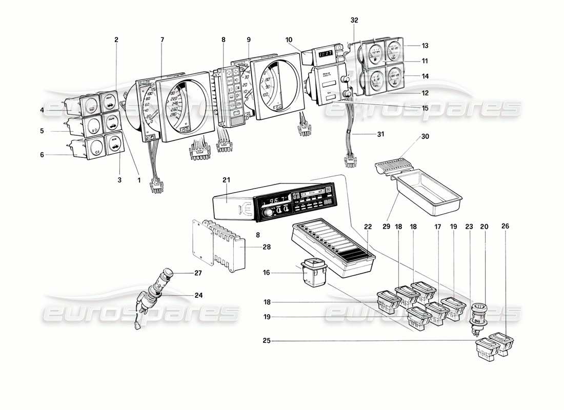 ferrari mondial 3.0 qv (1984) instruments parts diagram