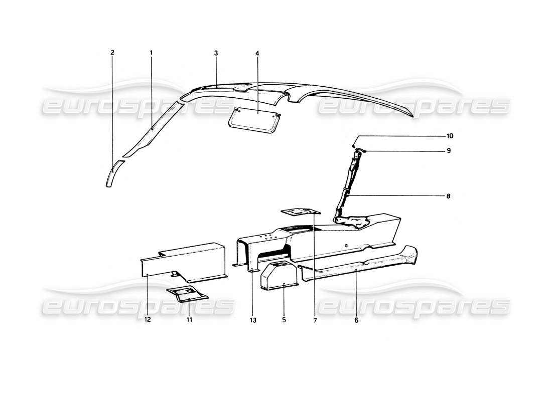 ferrari 512 bb tunnel and roof part diagram